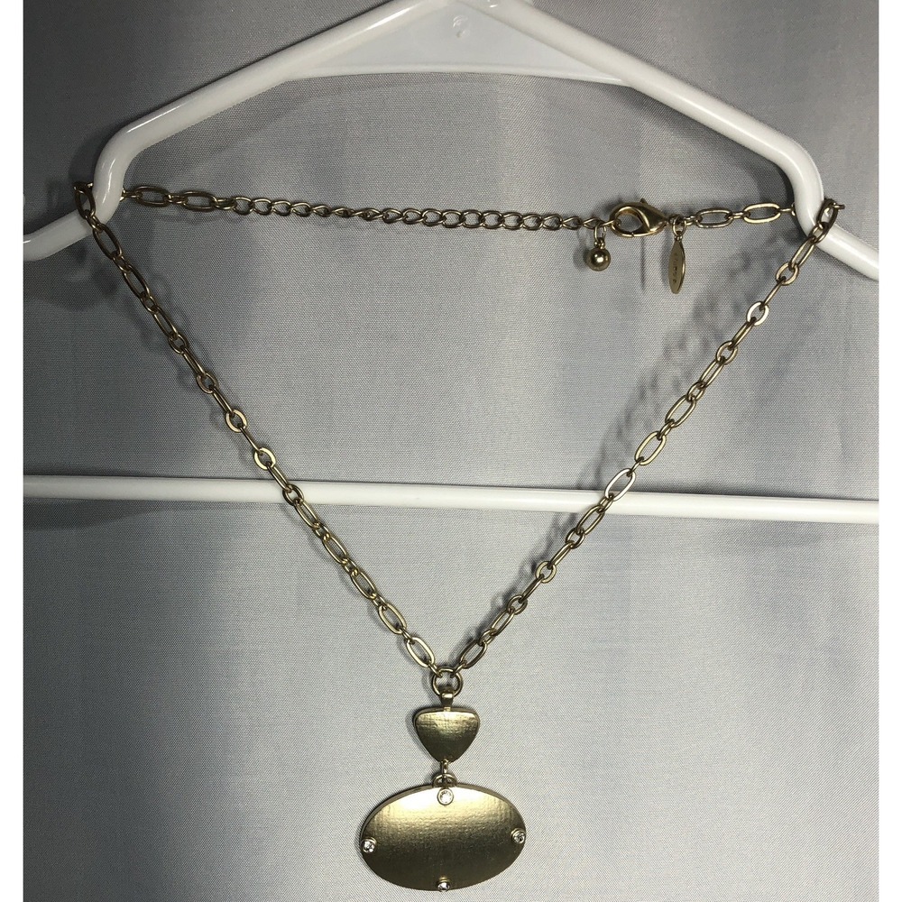 Signed CHICO'S Gold tone Rhinestones Double Side Pendant on 20" Chain Necklace - Picture 2 of 9